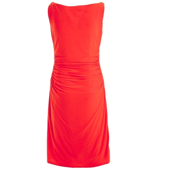 Lauren Ralph Lauren Coral Orange Draped Cowl Neck Stretch Jersey Dress Size 6P - Picture 6 of 9